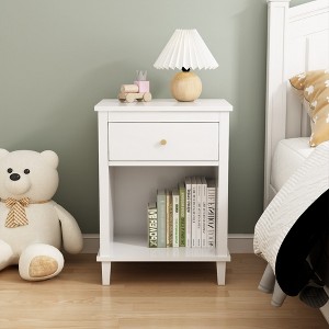 Gulches 26.77in H Wooden Nightstand with One Drawer One Shelf for Kids, Adults, White - 1 of 4