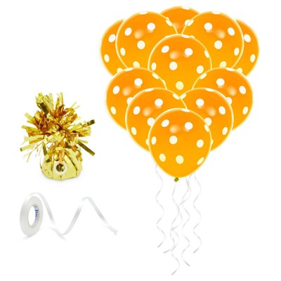 Blue Panda 50 Pack Orange Polka Dot Balloons for Birthday Party, with Gold Weight, String