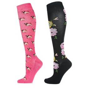 MeMoi 2 Pair Bundle Women's Rayon Blend Compression Socks Pink-Black 9-11 - 1 of 2