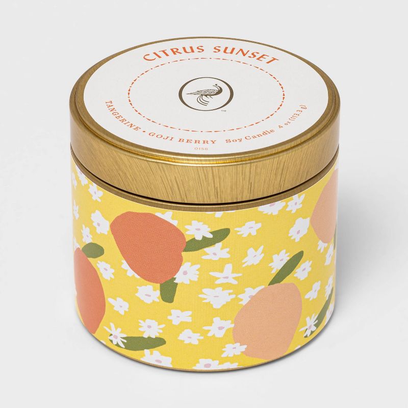 4oz Mini Patterned Tin Citrus Sunset Candle - Opalhouse&#8482;, 1 of 7