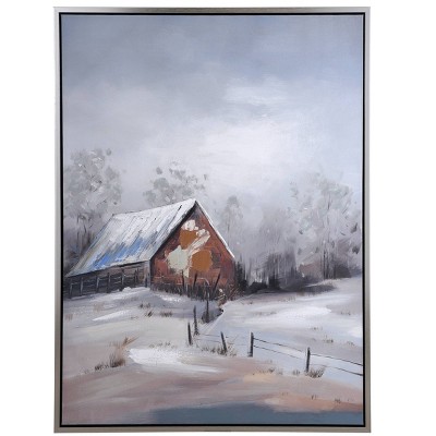 Merryn Barn in the Snow Unframed Wall Canvas - StyleCraft