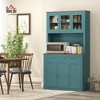 HOMCOM 71" Tall Kitchen Pantry Storage Cabinet with 2 Drawers, Microwave Cabinet with Adjustable Shelves and Glass Doors, Green - 2 of 4