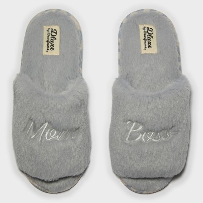 Women's dluxe by dearfoams Mom Boss Fur Slide Slippers - Gray