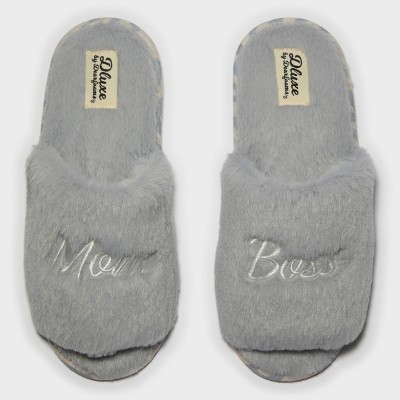 Image of Women's dluxe by dearfoams Mom Boss Fur Slide Slippers - Gray M