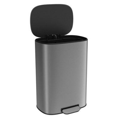 Trash Can for kitchen 13 gallon, Kitchen Foot Pedal Operated Soft Close Trash Can - Stainless Steel Ellipse Bustbin, for Home Office Living Room