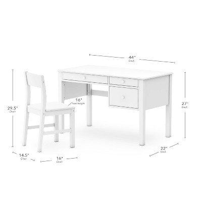 White Wooden Kids' Writing Desk with Chair and Storage Drawers