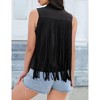 Coolmee Women's Semi-Formal Blazer Vests Open Front Solid Fringe Cardigan Vests Sleeveless Cropped Tassel Office Workplace Vests L Black - 4 of 4