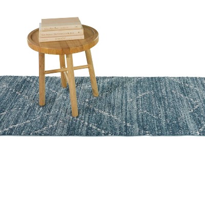 Blue Geometric Easy Care Synthetic Runner Rug