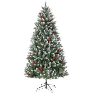 4ft-7ft Predecorated Flocked Christmas Tree with Pinecones & Berries, Snow Dusted Tabletop Tree for Small Spaces, Office, Holiday Parties - 1 of 4