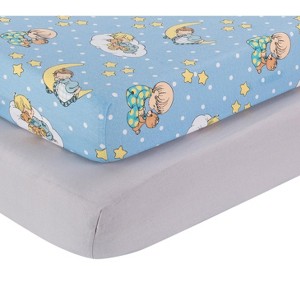 Everyday Kids 2-Pack Boys Crib Sheets – 100% Jersey Cotton, Precious Moments Print & Solid Gray – Fits Standard Crib Mattress - 1 of 4