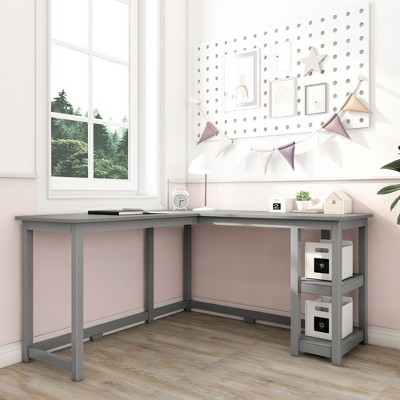 Gray L-Shaped Corner Desk with Shelves