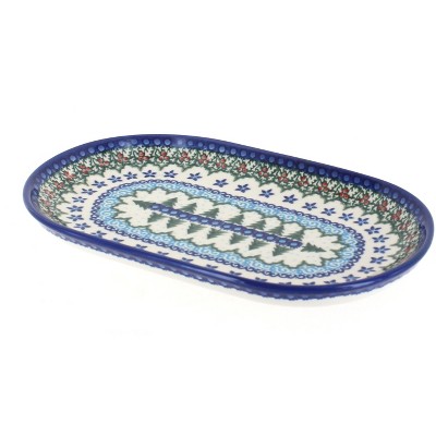 Blue Rose Polish Pottery Holiday Pine Small Oval Dish