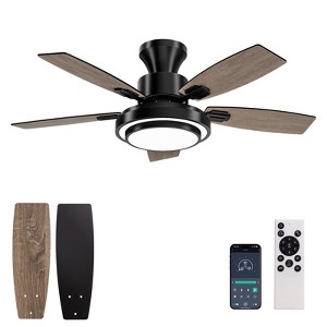 Siljoy Ceiling Fans with Lights and Remote, 42 Inch Low Profile Ceiling Fan with Quiet Reversible DC Motor, Dimmable LED Lighting, 6 Speeds, Timer - 1 of 4