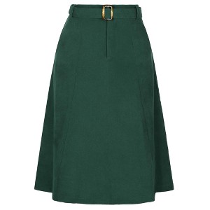 INSPIRE CHIC Women's High Waist Elastic Back A-Line Belted Corduroy Midi Skirt with Pockets - 1 of 4