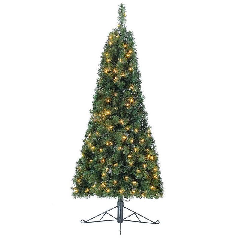 Home Heritage Artificial Half Christmas Tree Prelit with White LED Lights, PVC Foliage Tips, Metal Stand, Green, 3 of 7
