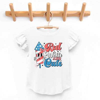 The Juniper Shop Red White and Cute Firework  Flutter Sleeve Tee - 2T - White