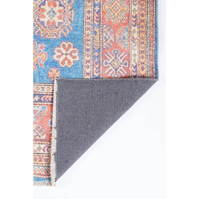 Chandler Blue and Multicolor Hand-Knotted Synthetic Runner Rug