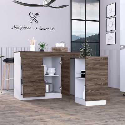NicBex Kitchen Island Cart Morden Kitchen Carts with Storage, 1 Cabinets, 3 Drawers and 1 Flexible Cabinet for Kitchen, Brown