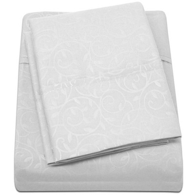 Plazatex Vine Print 90GSM Brushed Microfiber Soft Wrinkle Free Sheet Set White Queen