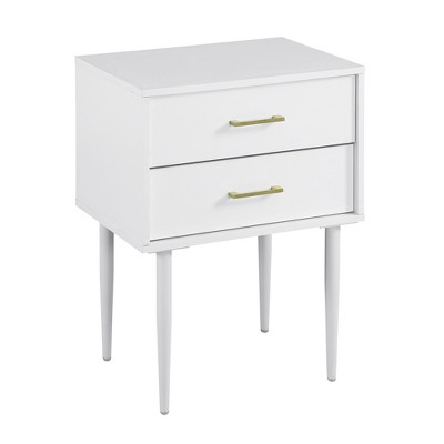 Mid-Century Modern 2-Drawer Wood Nightstand with Tapered Legs - White