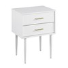 Vynxaria Mid-Century Modern White 2-Drawer Wood Nightstand, Tapered Legs, Gold-Accented Handles, Warp-Resistant MDF/Laminate, Ready-to-Assemble - 2 of 4