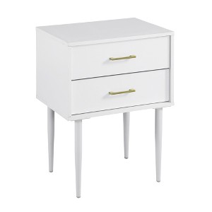 Mid-Century Modern 2-Drawer Wood Nightstand with Tapered Legs - White - 1 of 4