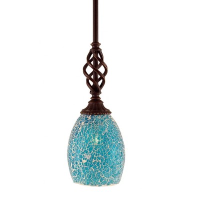 Toltec Lighting Elegante 1 - Light Pendant in  Dark Granite with 5" Turquoise Fusion Shade