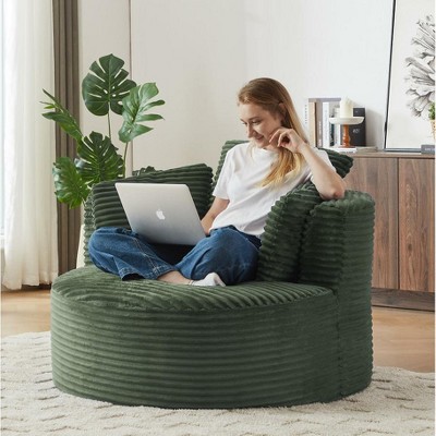 Dolonm Compressible Corduroy Round Chair with Padded Backrest,for Living Room, Office, and Apartment (No Swivel)
