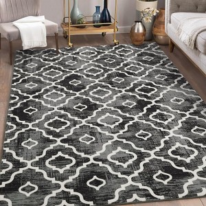 Washable Area Rugs for Living Room Bedroom Decor Modern Trellis Carpet Non Skip Floor Mats Distressed Large Rug for Dining Room Office - 1 of 4