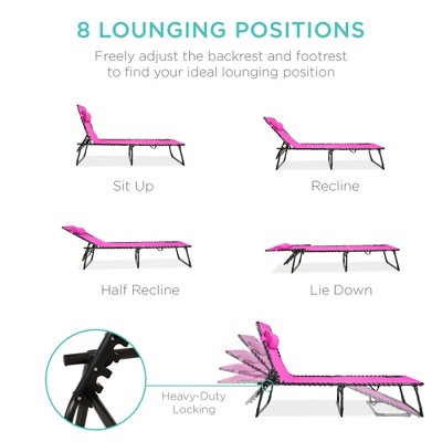 Dark Pink Adjustable Outdoor Chaise Lounge with Cushions