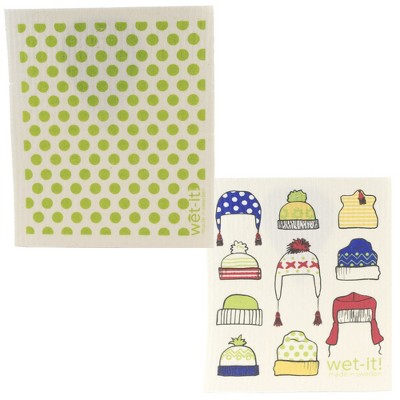 Swedish Dish Cloth 7.75" Green Dots & Toboggans Eco Friendly  -  Dish Cloth