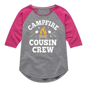 Girls' - Instant Message - Campfire Cousin Crew Shirt Tail Raglan Graphic T-shirt - 1 of 4