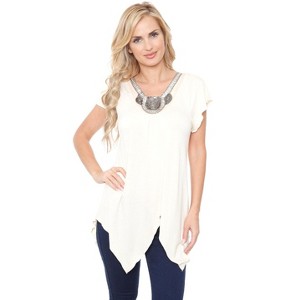 Women's Embellished V-Neck Fenella Top Tunic - White Mark - 1 of 3
