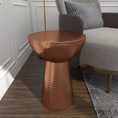 Vintage-Inspired Copper Metal Round Accent Stool - 22.5" x 15.4"