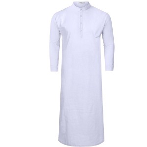 Men's Kaftan Robe Long Sleeve Thobe Button Down Henley Casual Side Split Gown Shirt - 1 of 4