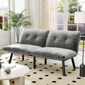 RISOKEYS 63" Velvet Loveseat Couch - 2-in-1 Convertible Sofa Bed with Adjustable Backrest & Iron Legs & Thick Foam Cushions for Living Room - 1 of 4