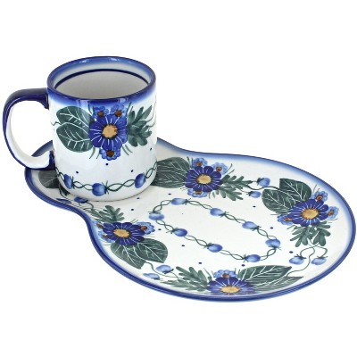 Blue Rose Polish Pottery 13H-14E WR Unikat Breakfast Plate & Mug Set