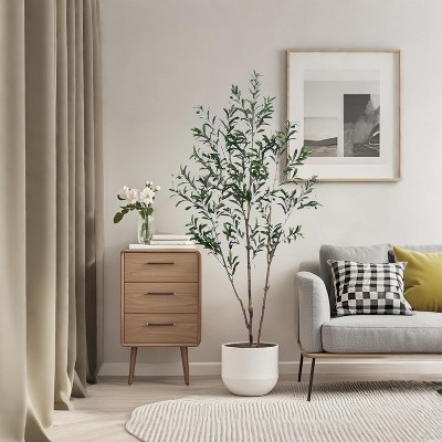 5 Feet Tall Artificial Olive Tree,Fake Potted Olive Tree with Natural Wood Trunk for Indoor Decor