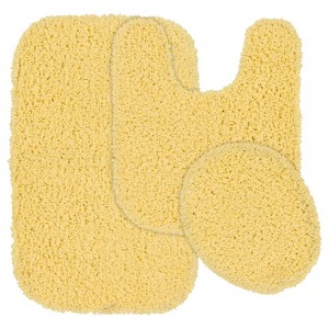 3pc Shaggy Nylon Washable Bathroom Rug Set Yellow - Garland Rug: Includes Lid & Contour Cover, Non-Skid, Tufted - 1 of 4