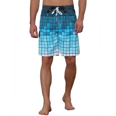 Lars Amadeus Men's Hawaiian Drawstring Waist Color Block Plaid Long Board Shorts 30 Blue — фото 5