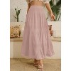 Women's 2025 Boho Chiffon Maxi Skirt - Flowy Pleated A-Line Long Skirt with Elastic Waist Dark Rose Pink - 3 of 4