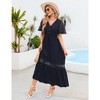 WhizMax Women's Lace Short Sleeve Maxi Dress V Neck High Elastic Waist Casual Flowy Beach Dress - 2 of 4