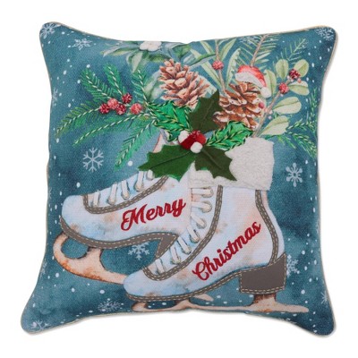 18"x18" Nostalgic Ice Skates Christmas Indoor Square Throw Pillow - Pillow Perfect: Embroidered, Zippered, Polyester