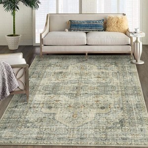 Washable Vintage Medallion Area Rug Non Slip Backing Stain Resistant & Low Pile Carpet for Bedroom Living Room Dining Room Bedroom - 1 of 4