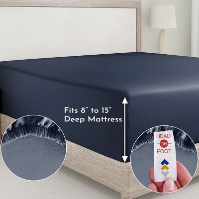 Indigo Navy Blue Deep Pocket California King Cotton Fitted Sheet