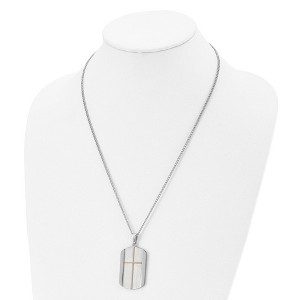 Chisel Stainless Steel Brushed and Yellow IP-plated Cross Dog Tag on a 22" Curb Chain Necklace - 1 of 4