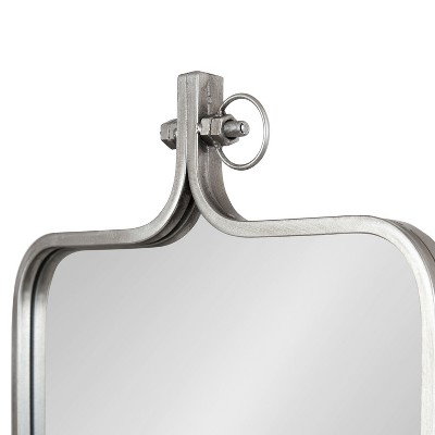 Distressed Silver Rectangular Wall Mirror with Ornamental Crown