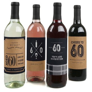 Big Dot of Happiness 60th Milestone Birthday Gift For Men - Wine Bottle Label Stickers - Set of 4 - 1 of 4