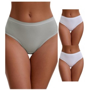 INSPIRE CHIC Women's Cotton High Waist Bright Trim Briefs Elastic Waistband Breathable Underwear 3 Packs - 1 of 4