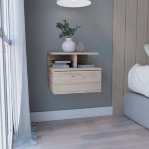 INFURNIC Nightstands Floating Nightstand with Single Drawer and Two-Tier Shelf Modern Wall-Mounted Design, Brown, 13.23"*14.02"*11.61" - 1 of 4